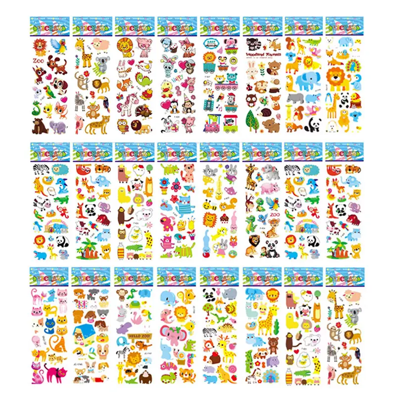 10 Sheets 3D Puffy Stickers for Kids Cartoon Animal Stickers kindergarten Reward Stickers Toys for Children Gift for Boys Girls