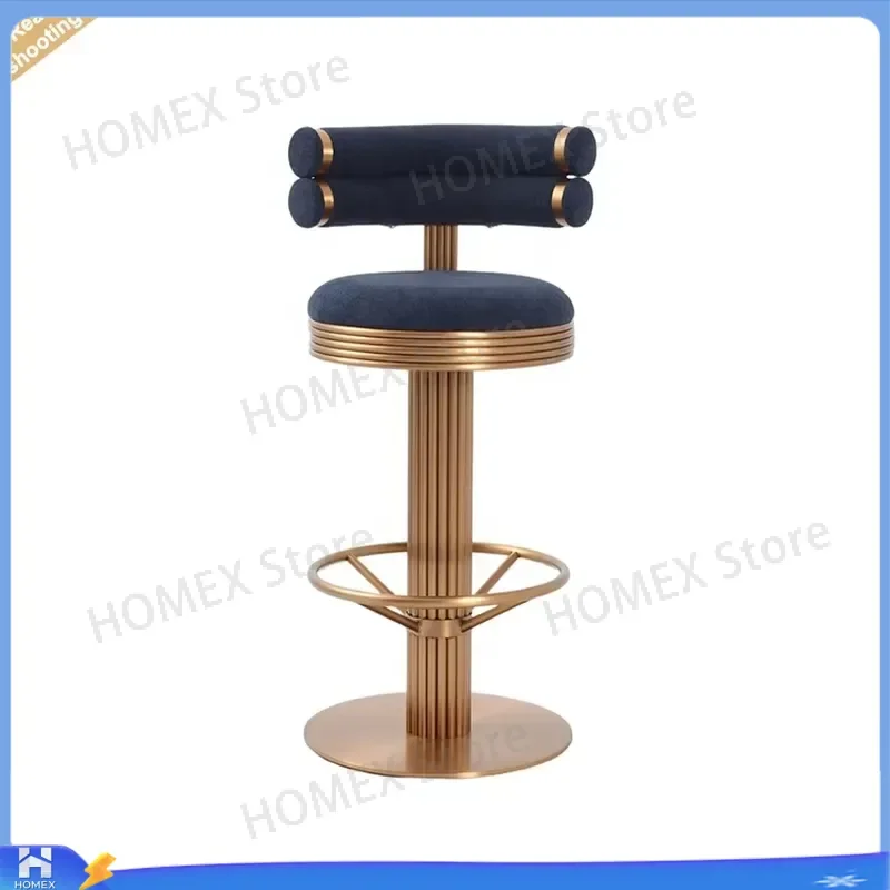 Modern Minimalist Rose Gold Stainless Steel Fixed High Bar Stool Chair for Restaurant Kitchen Hotel Home Furniture