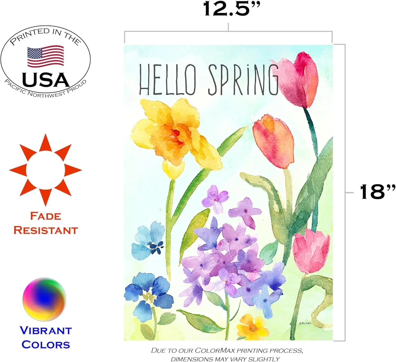 Toland Home Garden 1112555 Spring Watercolors Spring Flag 12x18 Inch Double Sided Spring Garden Flag for Outdoor House Flower Fl