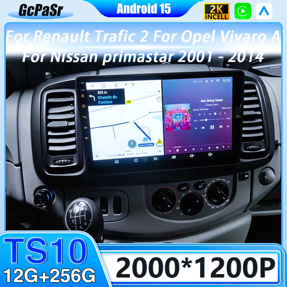 Rádio Automotivo para Renault Trafic 2, Opel Vivaro A e Nissan Primastar 2001 - 2014 com Carplay, Android Auto, Navegação GPS 4G, sem 2din