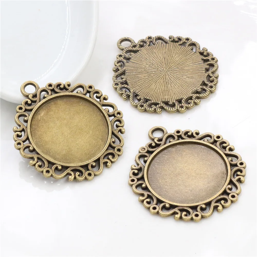New Fashion 5pcs 25mm Inner Size Black Antique Silver Plated Classic Flower S Style Cabochon Base Setting Charms Pendant
