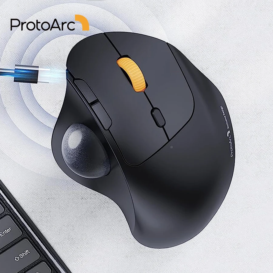 ProtoArc EM04 Trackball Mouse Wireless Rechargeable Ergonomic Vertical Bluetooth Mice for Computer PC iPad Mac Windows Android