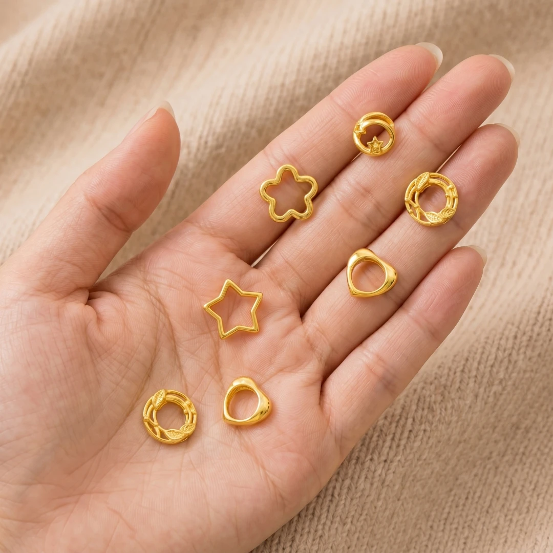 10pcs 18K Gold Plated Heart Star Frame Beads Spacer Petal Blossom Connector Link DIY Bracelet Earrings Beading Jewelry Making view 3