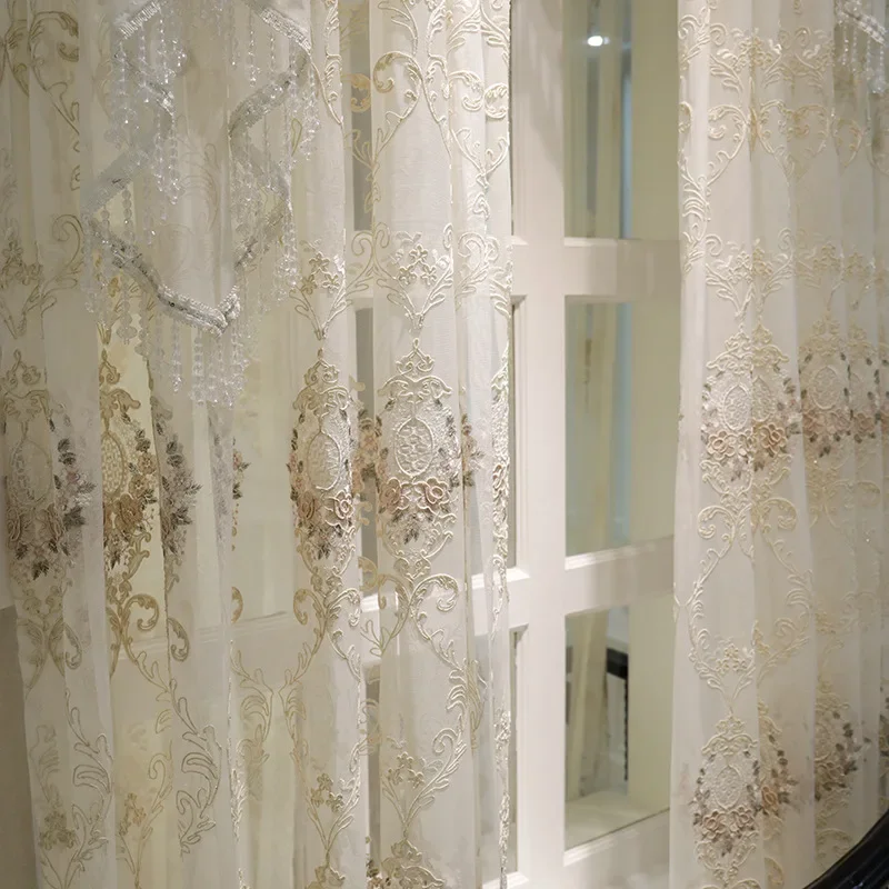 European Curtains for Living Dining Room Bedroom Luxury Turkish Embroidered Flower