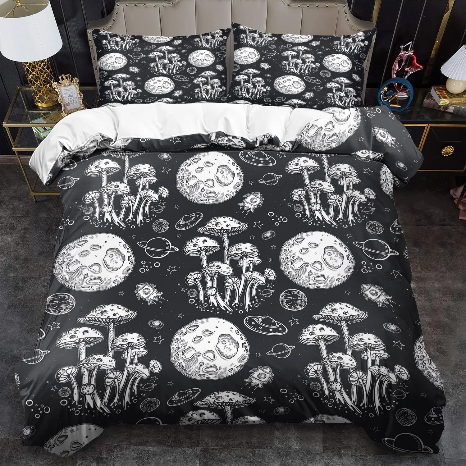 Psychedelic Mushroom Duvet Cover Wild Fungus Botanical Bedding Set Mushrooms Comforter Cover with 2 Pillowcases Single Queen