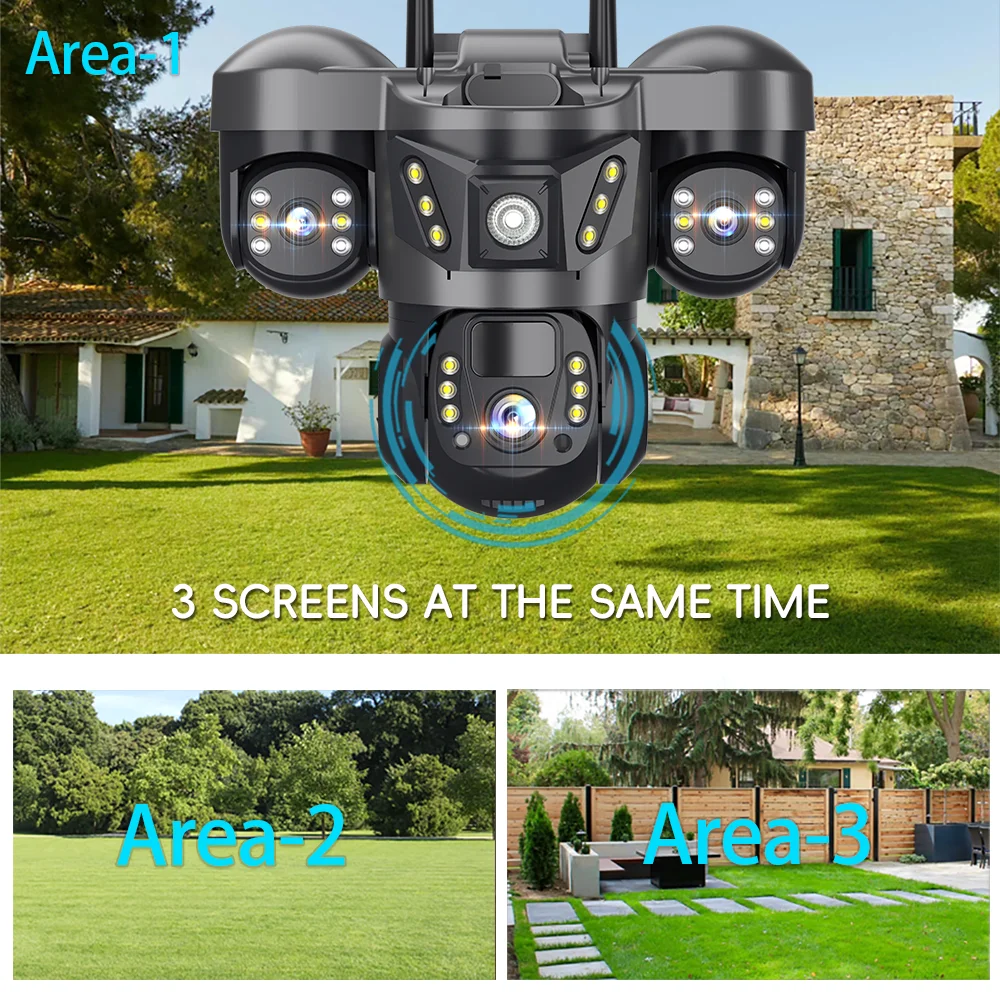 3 Lens 4G Solar Camera HD 15MP 8K Outdoor PTZ Waterproof Night