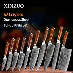 Xinzuo 1-10 Pcs Keukenmes 67 Lagen Damascus Staal Chef Snijden Utility Schilmesje Staal Palissander Handvat Scheermes sharp