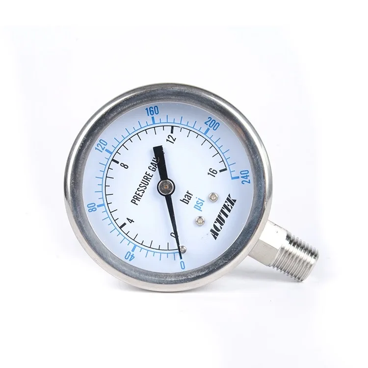 Y60BF 16bar PT1/4 Stainless Steel 316L Case Glycerine Filled Steam Boiler Manometer Pressure Gauge