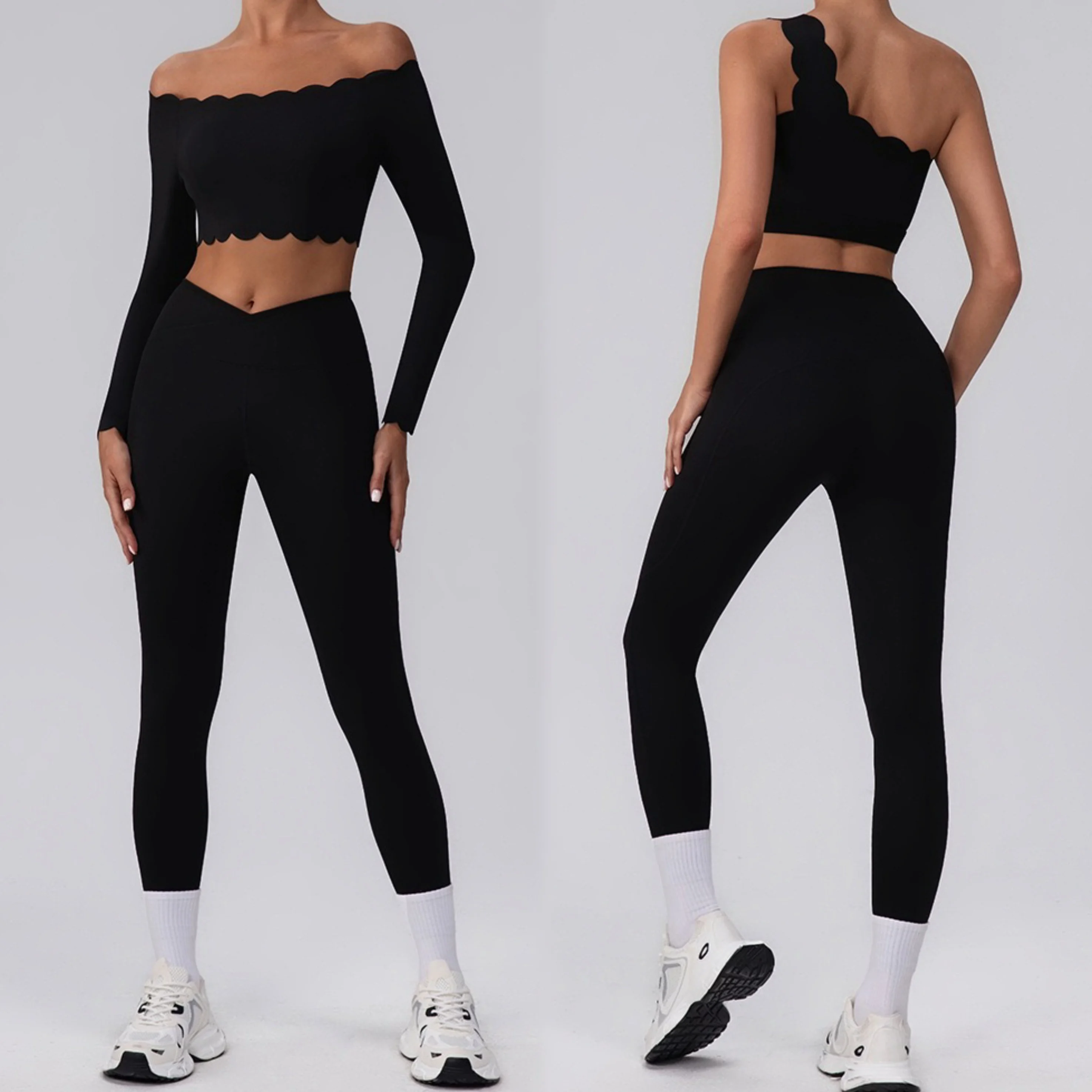 フィットネスウェアセット ウェーブエッジ ワンショルダー 長 - Yoga Fitness Set のレビューと価格