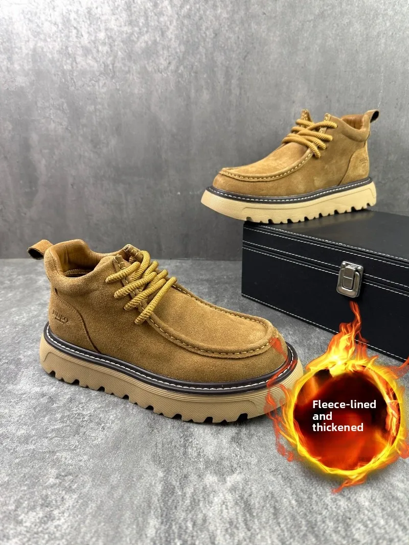 

Men's Winter Boots Fleece Lined Outdoor Sports Casual Workwear High Top Cotton Shoes Comfortable Warm Retro Style