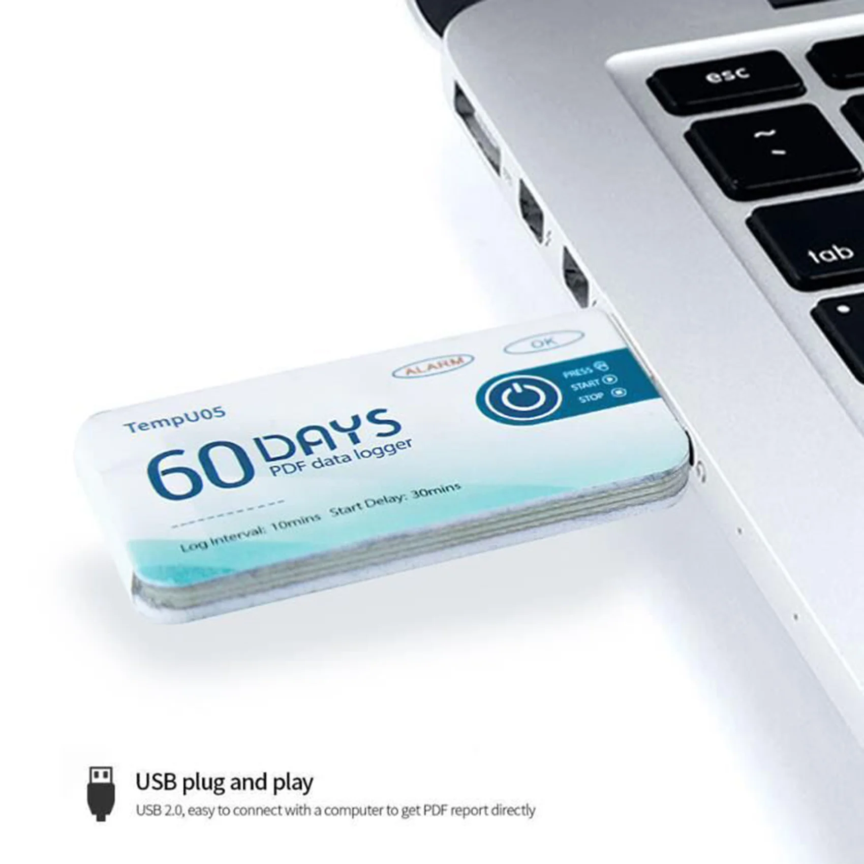 Registrador de datos de temperatura TempU05, informe en PDF de 60 días, registrador de temperatura, instrumento de registro de temperatura USB de un solo uso