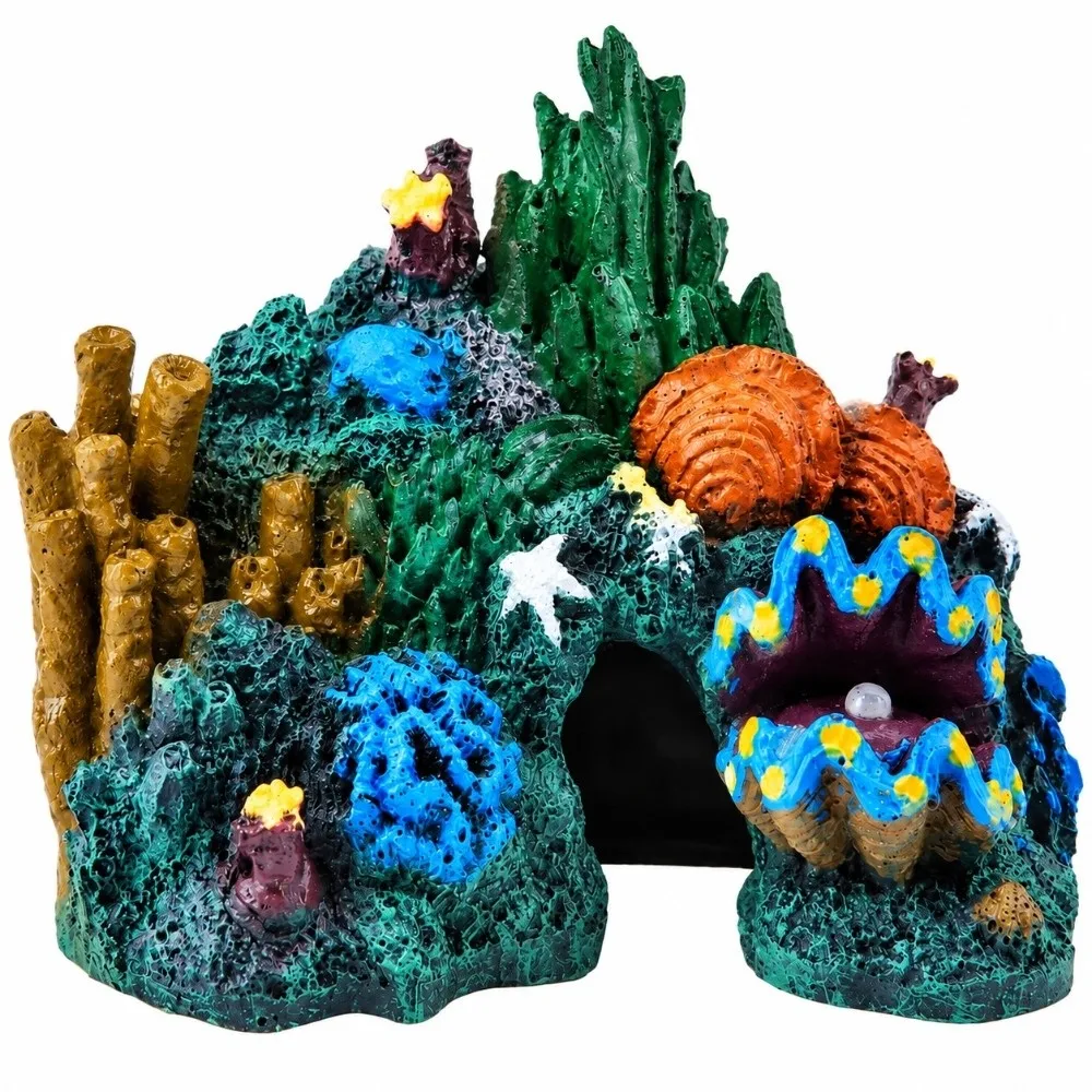 Resin Aquarium Decoration Ocean Color Hollow Structure Fish Tank Ornament Safe Surface Irregular Shape Resin Rock Cave