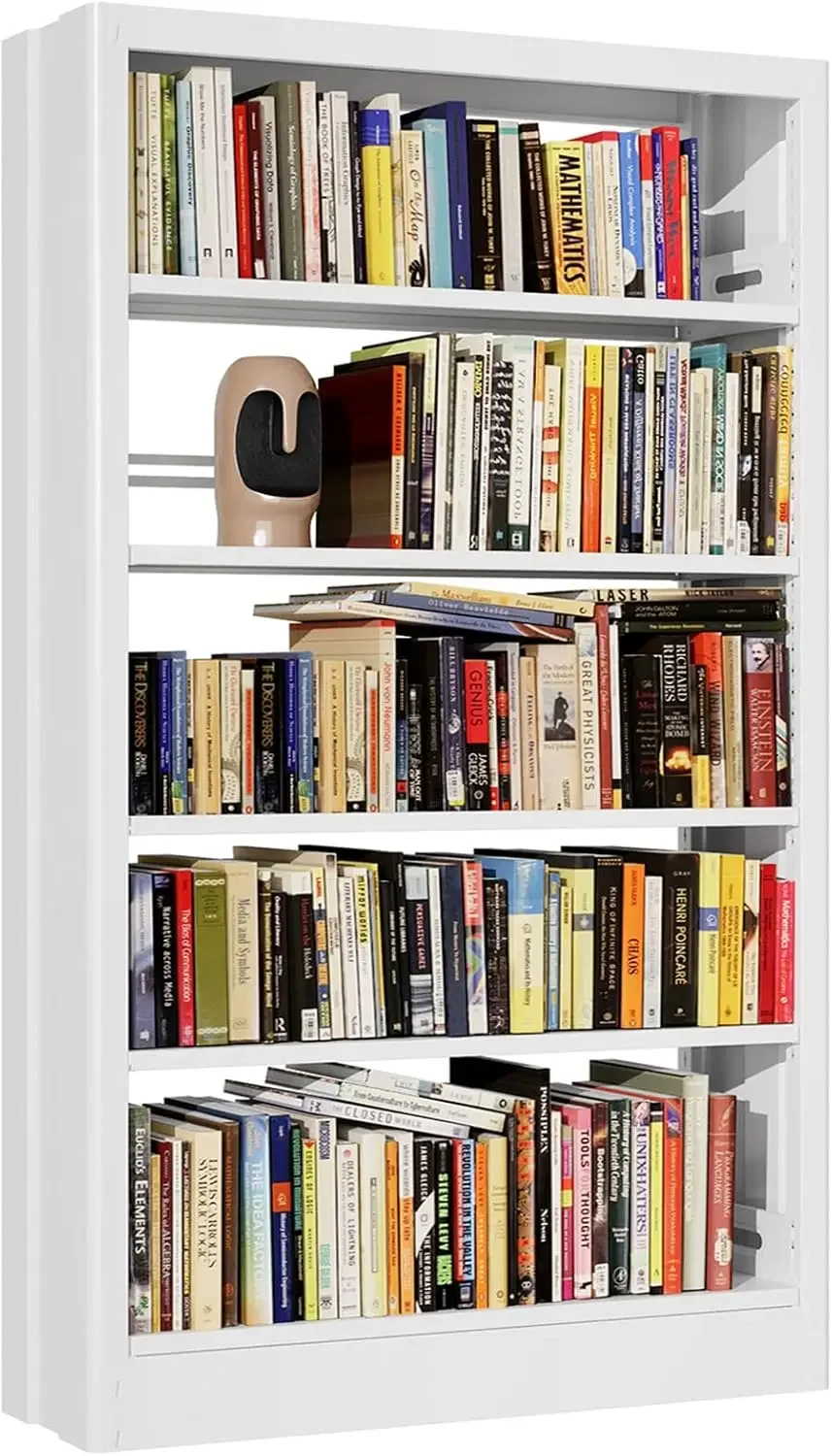 

Металлическая книжная полка 71 дюймов, 5-ярусная книжная полка с регулируемыми полками, белые книжные полки и шкафы для книг, прочный библиотечный книжный шкаф, современный дизайн