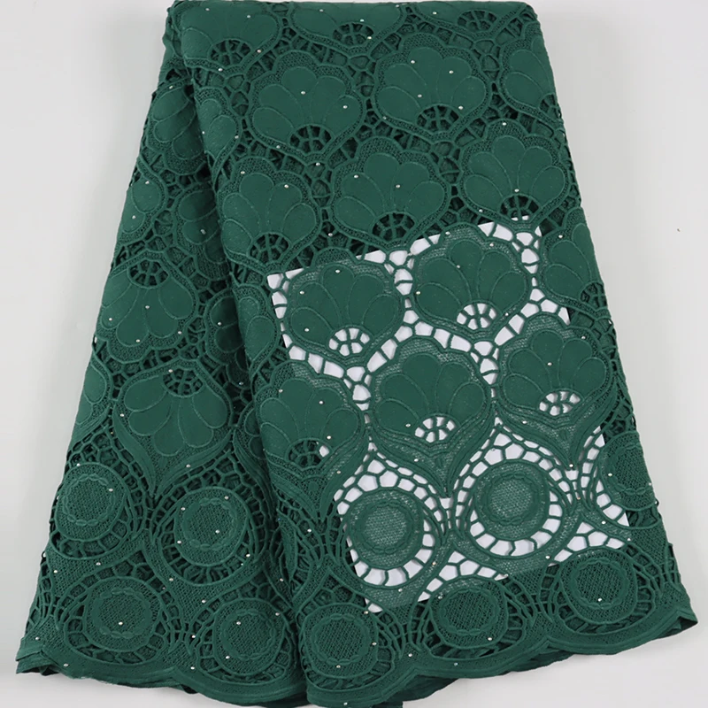 

Latest Green African Guipure Lace Fabric 2022 High Quality Mesh Lace French Cord Lace Fabric With Stone For Wedding 5Yards Dress