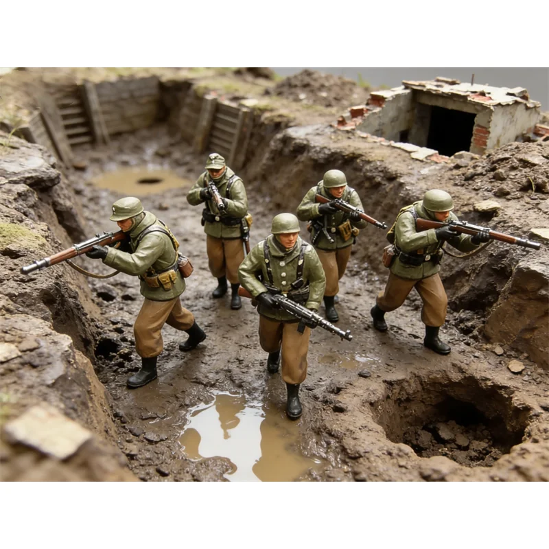 1:72 Scale Model 3D Printing Painted 5Pcs German Winter Marching Soldiers Doll Toys DIY Scene Accessory Display Action Figure