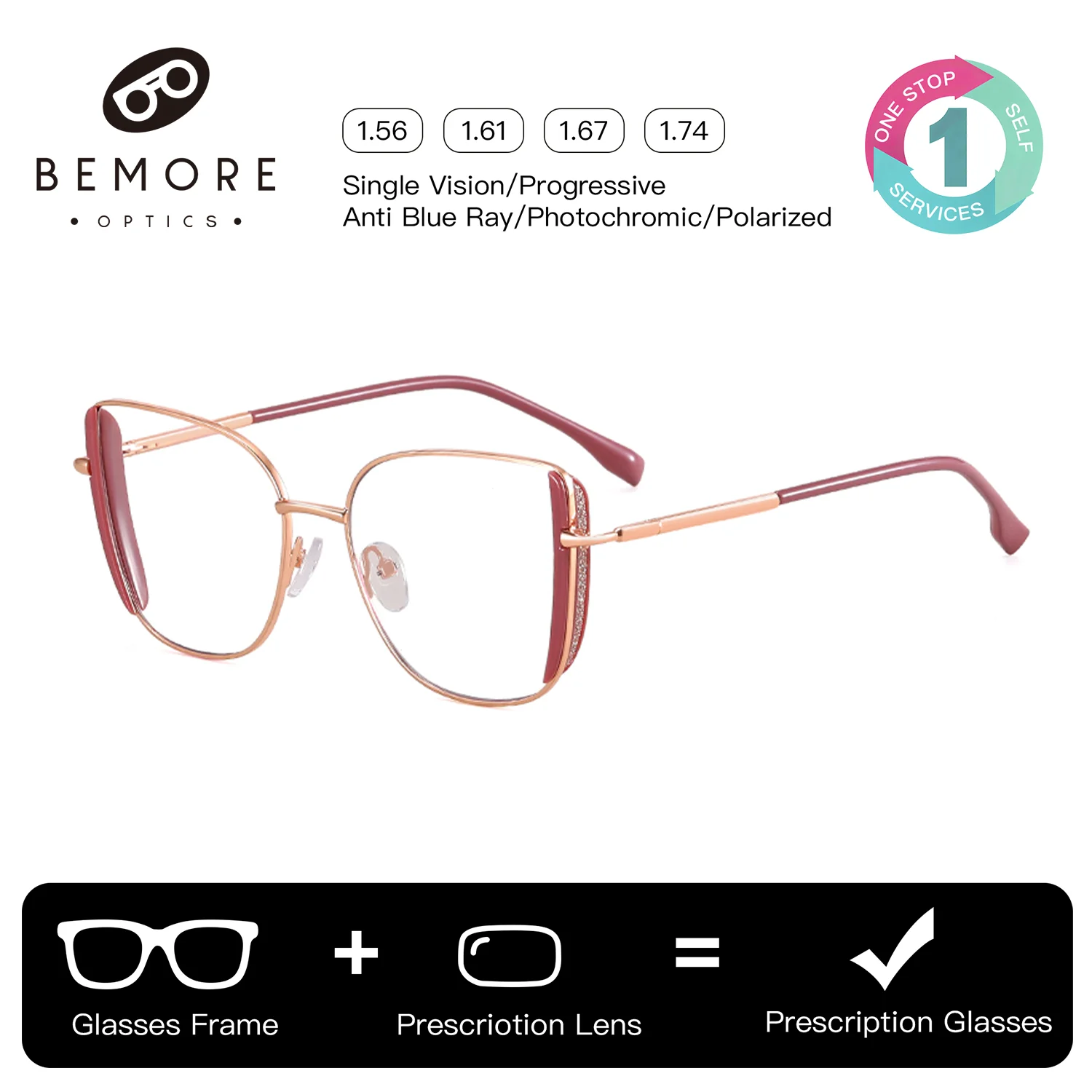 

BEMORE Fashion Geometric Prescription Glasses Women High-Quality Metal Butterfly Blue Light Filter Photochromic Optical Eyewear