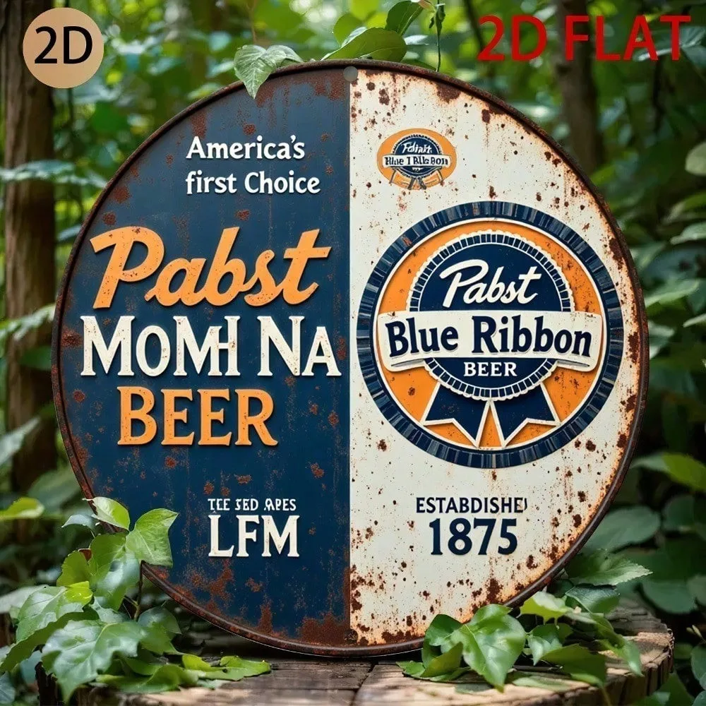 Pabst Blue Ribbon Metal Sign 8x8 Inch, Vintage Tin Wall Art for Pub Bar Home Office Garage Man Cave Decor