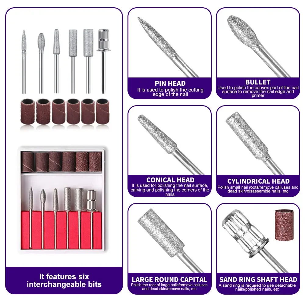 Perceuse à ongles électrique Portable 35000 tr/min, avec écran LCD, Rechargeable pour Gel acrylique, outils professionnels de manucure