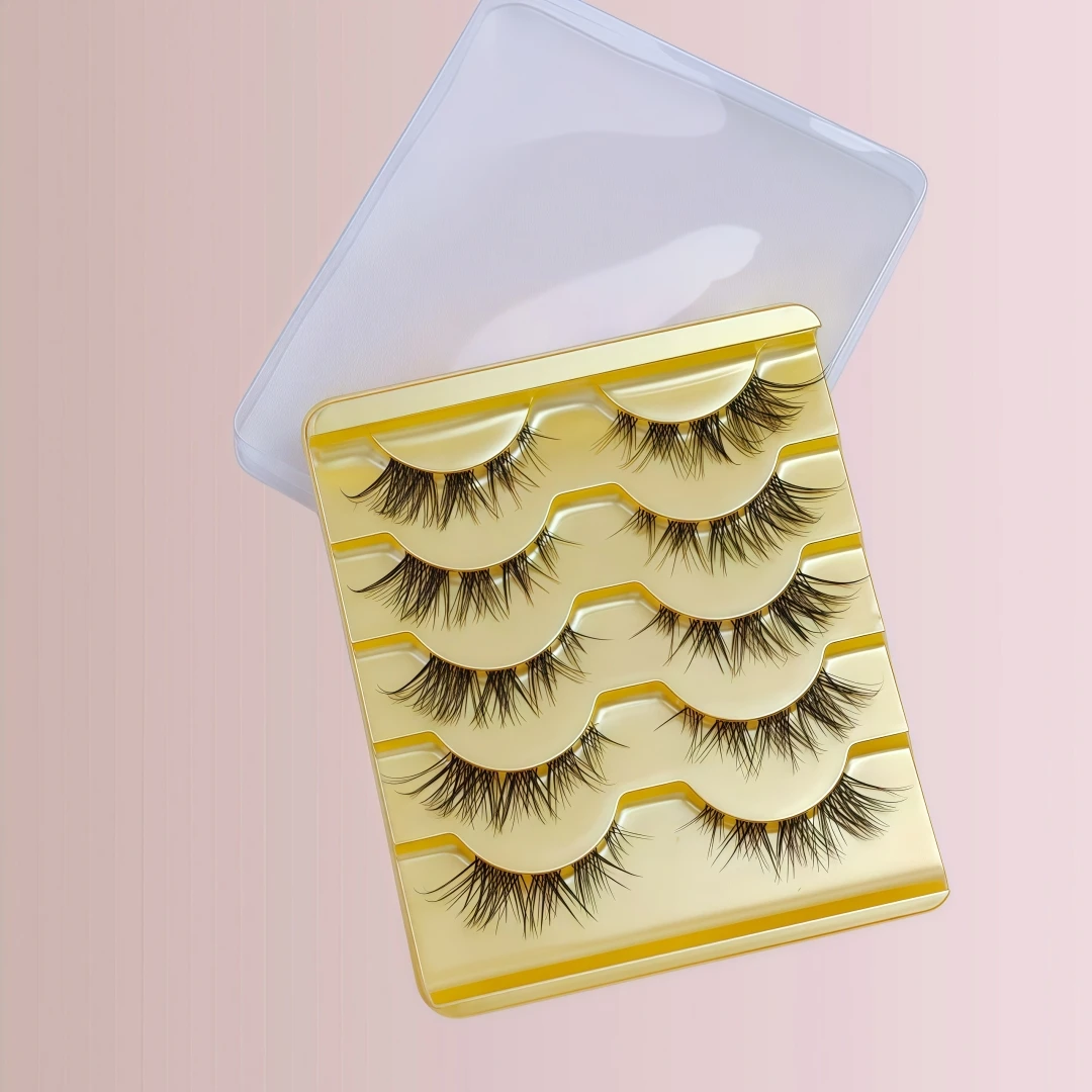 5 Pairs European Style Cold Fox Eye Slanted Full Strip Clear Band False Eyelashes For Daily Halloween Christmas Black Fr