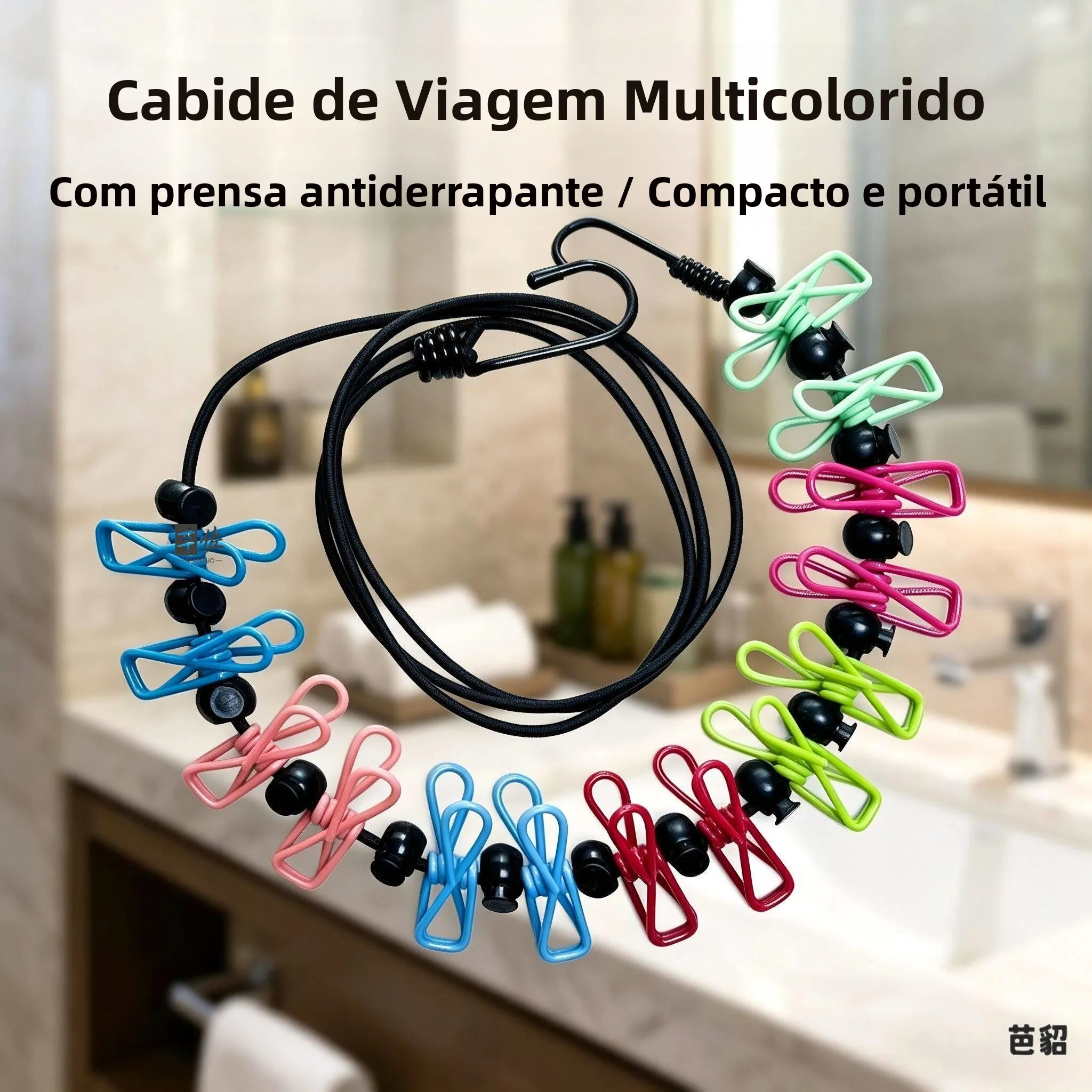 Varal Portátil de Viagem com Clipes, À Prova de Vento, para Hotel, Varal de Roupa Interno/Externo