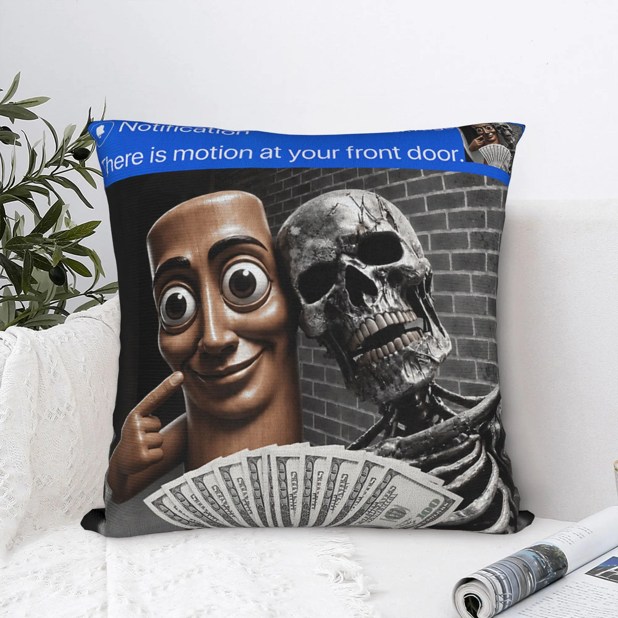 Motion at Your Front Door Skeleton Tung Tung Tung Sahur Pillow Case Square Pillow Cover Pillowcases For Sofa Bedroom Home Decor