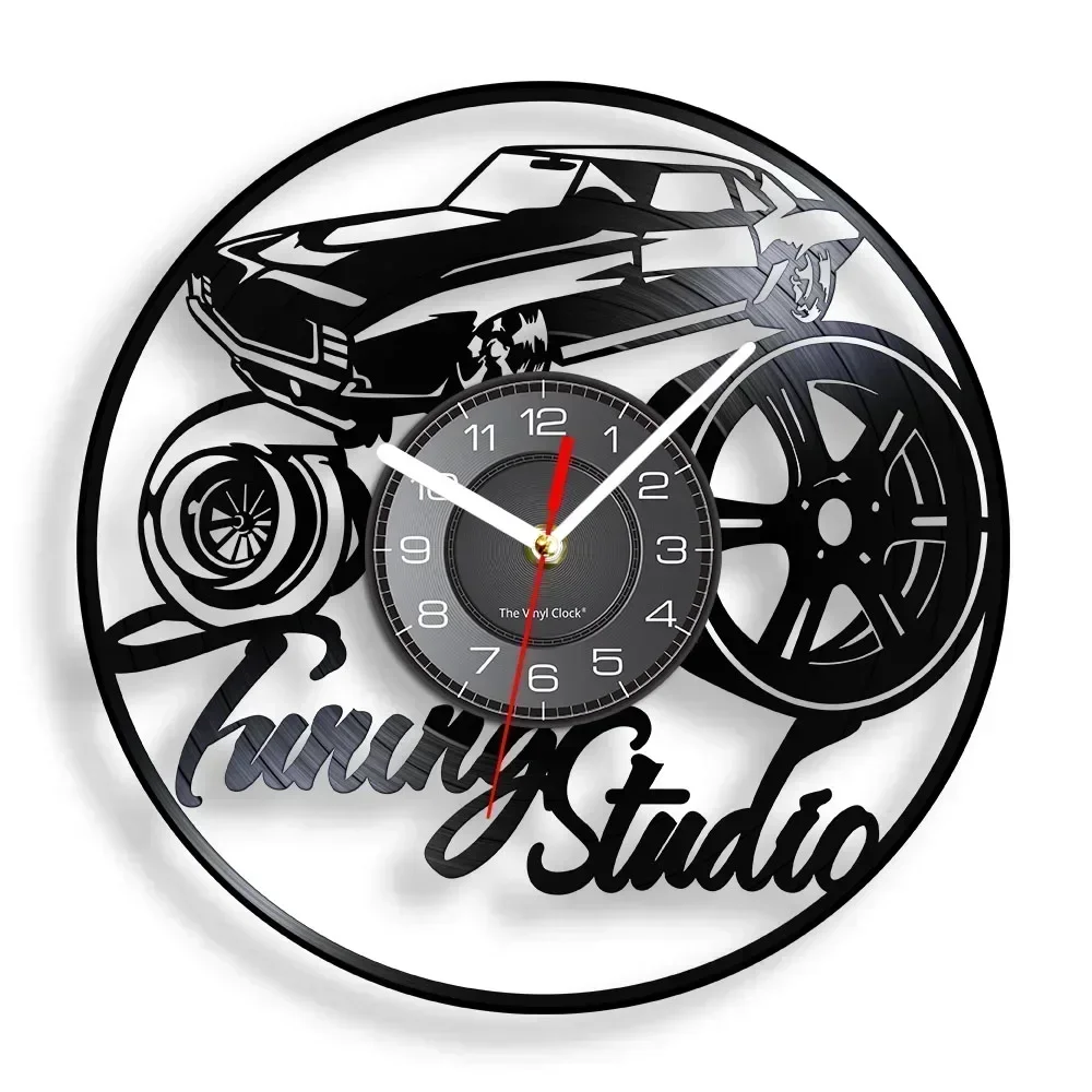 Car Wheel Art Vinyl Record Wall Clock Garage Turning Studio Auto Wheel Tyre Sport Rim Wall Clock Car Repairer Garage Decoration