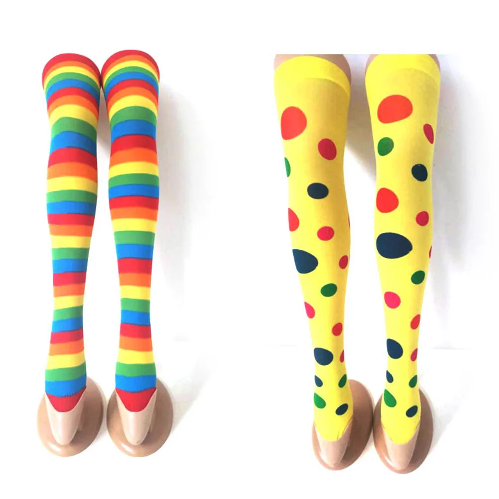 4pcs Dot Printing Long Stockings Colorful Socks Colorful Clown Tube Socks Rainbow Stripes Cosplay Dress Up Props