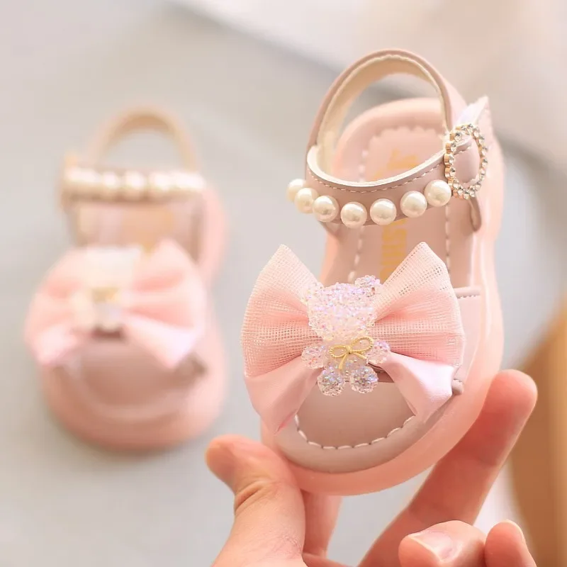 Summer Cartoon Baby Girls Sandals Children Little Girls Princess Shoes Fashion Bow Tie Sandals Infant Toddler Shoe1-2 Years Old