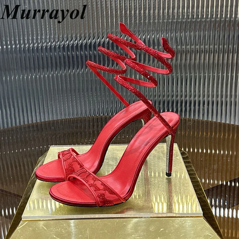 Sandals Thin High Heels Women Bling Crystal Decor Elastic Band Design Sandalias Mujer Spring Summer Party Banquet Shoes Pumps