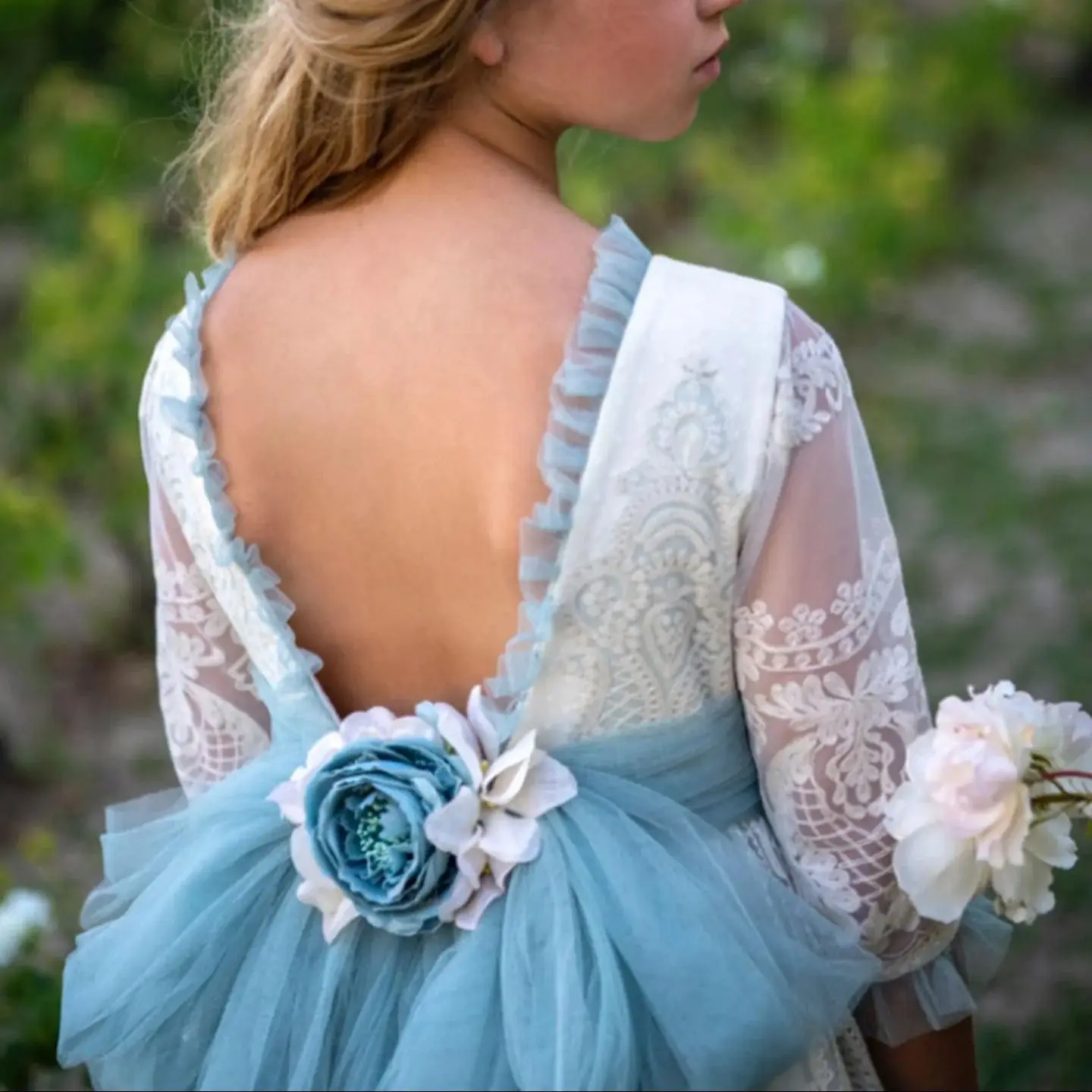 

BABYONLINE Customized Infant Communion Dress Lace Half Sleeved Pink Flowers Embroidery Bodice Ribbon Belt Long Gown Ball Gown