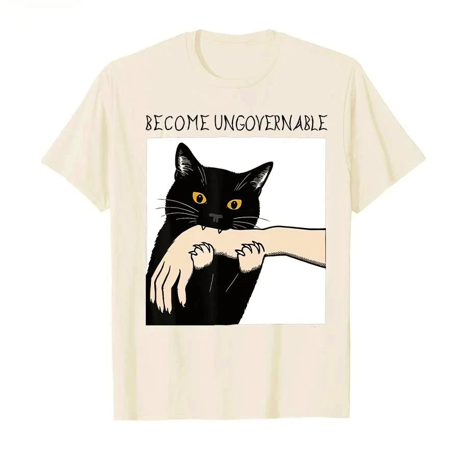 Diventa unovernabile gatto che mordono la mano divertente Meme T-shirt stampata per le donne Estate manica corta girocollo Top Abbigliamento