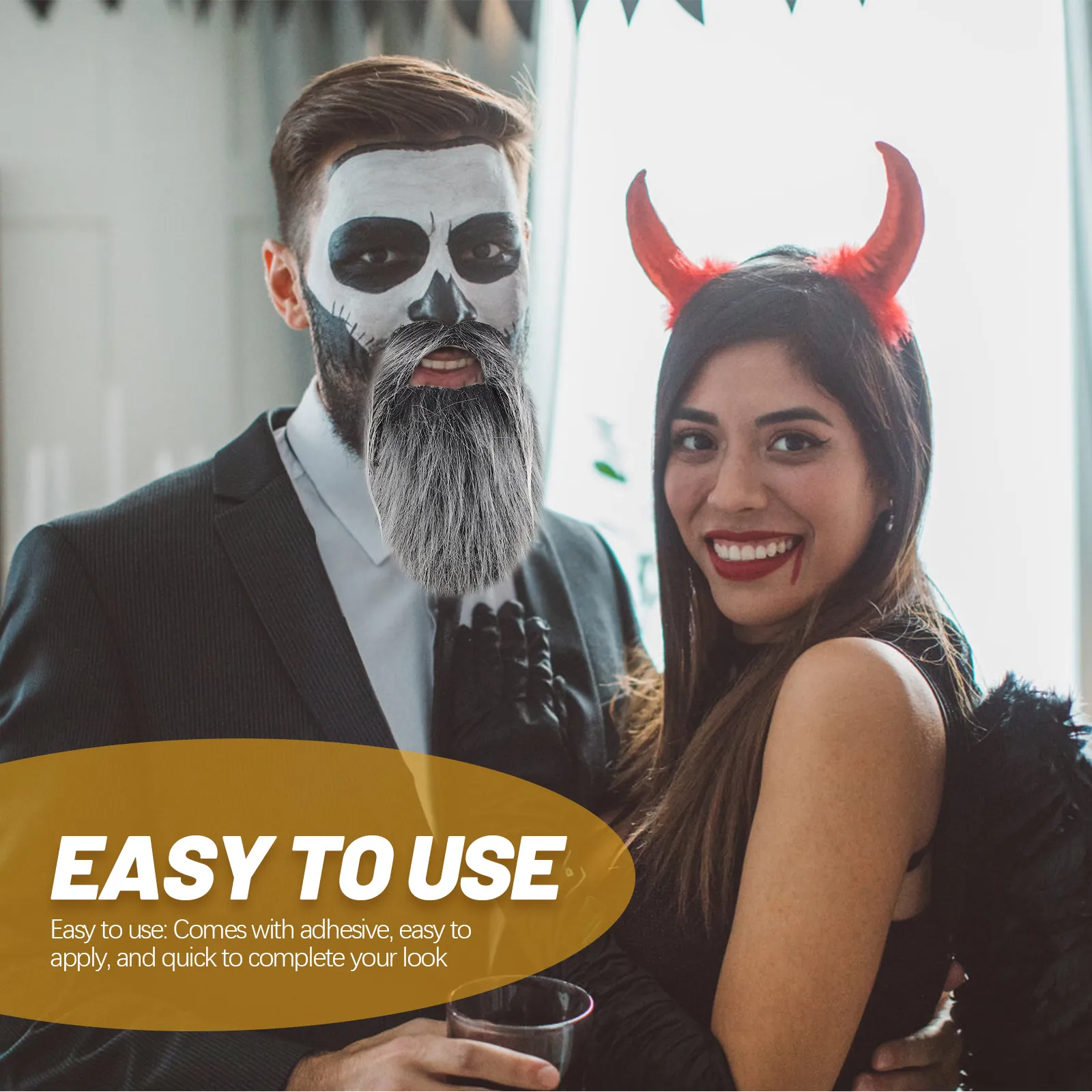 1Set Realistic Cloth Fake Beard Costume for Men Comfortable Skin-Friendly Halloween Party Cosplay Mustache Ornament Decorative - view 4