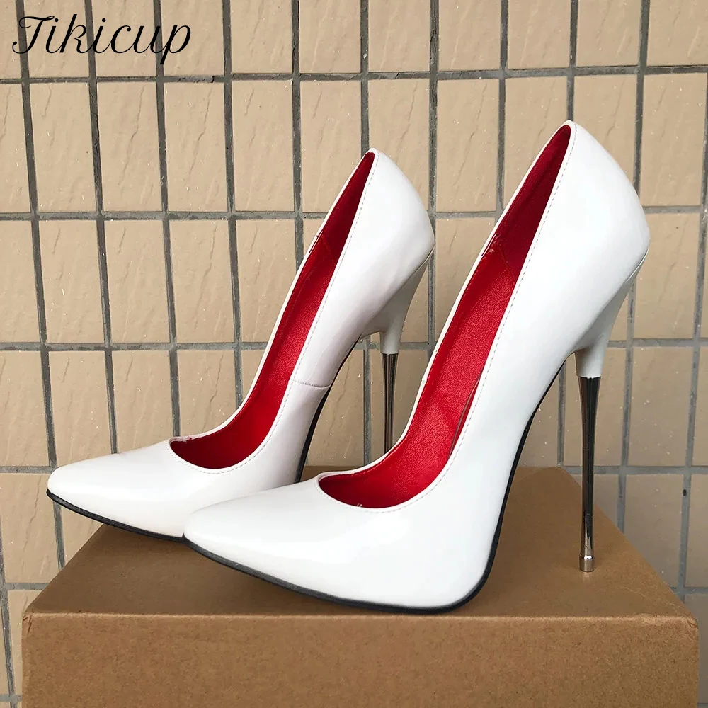 

Tikicup Women's 16cm Ultra-High Stiletto Pumps White Patent Pointed Toe Heels Red Lining Customize Cross Dresser Unisex Shoes