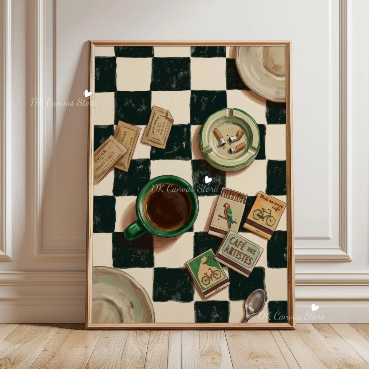 Retro Checkerboard Food Canvas Prints Poster Vintage Breakfast Pancake Croissant Burger Still Life Art Prints Kitchen Home Decor