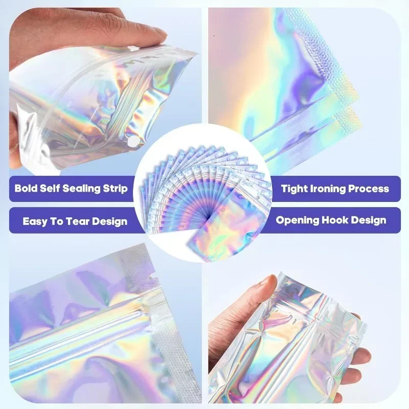 Laser Sealing Bags Plastic Holographic Candy Food Pouch Resealable Necklace Jewelry Gift Packaging Kitchen Storage Bag