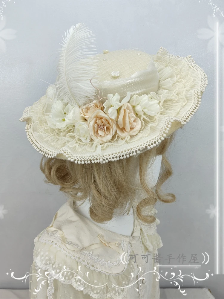 lolita Elegant Top Hat Generating color Bornet flat top flat hat large overhang dome BNT lace bow