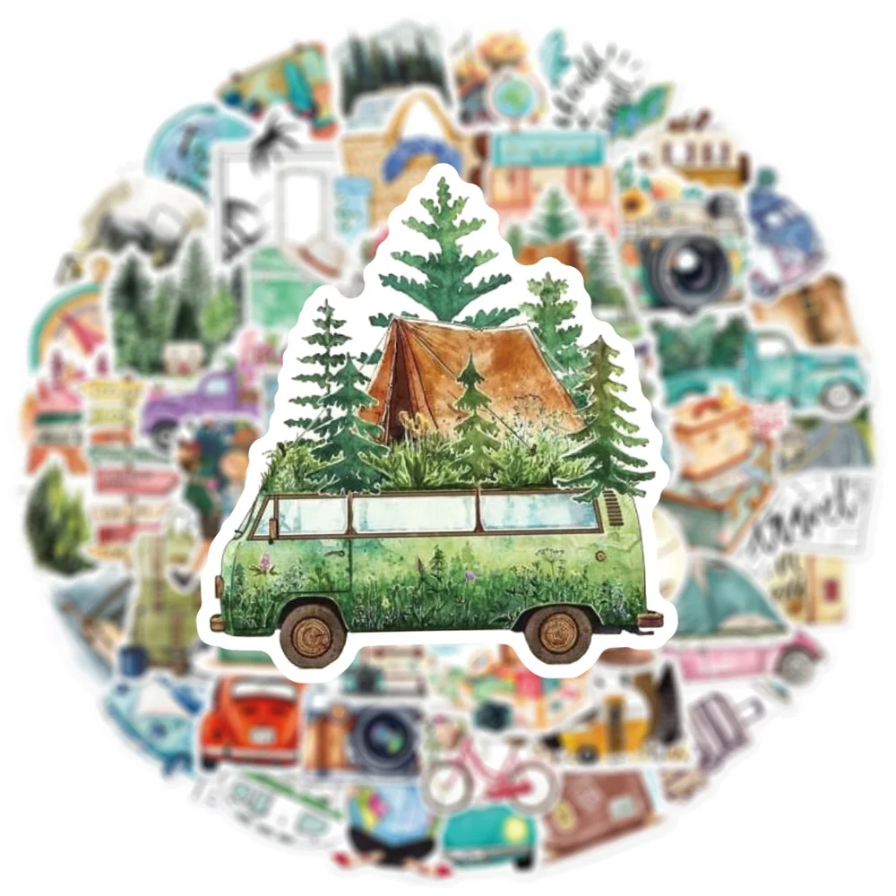 Outdoor Travel Natural Stickers for Phone Scrapbook, Vintage Cartoon Sticker, Craft Supplies, New, 50Pcs