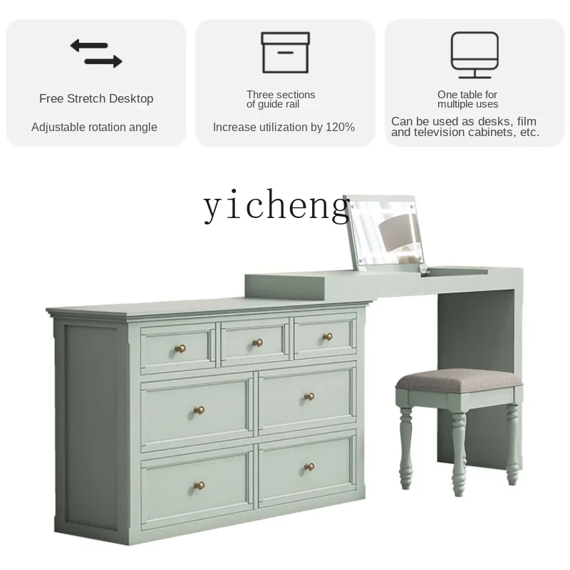 

ZC chest dresser integrated bedroom corner desk L-shaped bedside dressing table green bedside cabinet