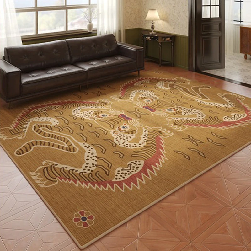 Living Room Rug Anti-slip Stain-resistant Floor Mat Comfortable Loop Pile TPR Carpet Retro Ethnic Style Home Decoration Carpets