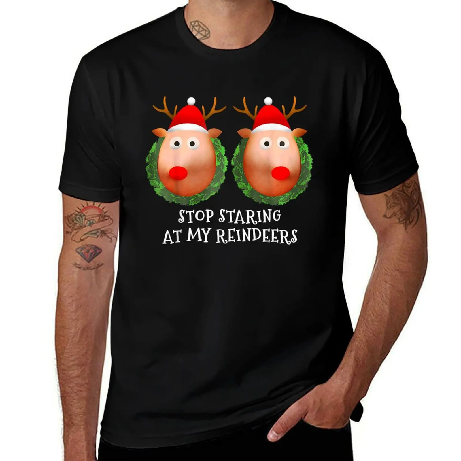 Stop Staring At My Reindeers Christmas Sweatshirt, Funny Women Christmas T-Shirt