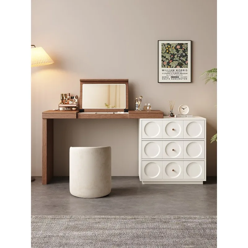 French cream style dresser chest, integrated Nordic desk solid wood dressing table, bedroom corner end of bed dressing table