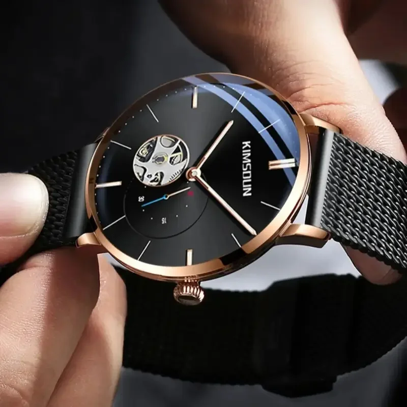 ساعة ميكانيكية جديدة للرجال بسيطة وعصرية وأنيقة وساعات يد ميكانيكية للرجال #3