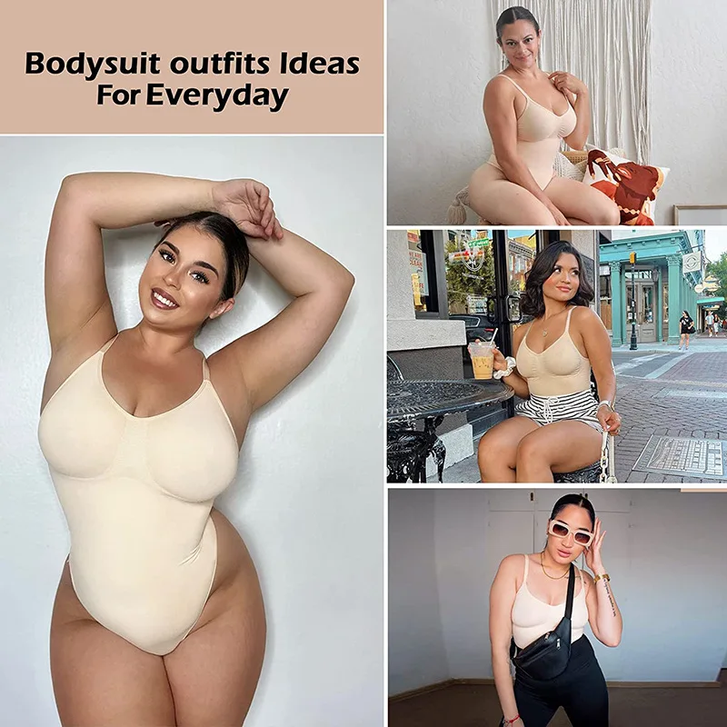 Womens Bodysuits Sexy Ribbed Backless One-Piece Camisole Tummy Control Shaper Butt Lifter Shapewear