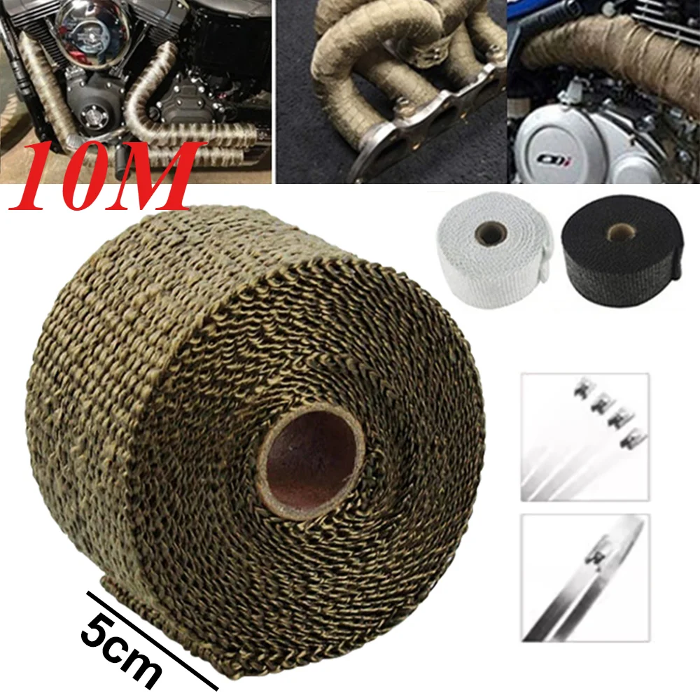 5CM * 10M Auspuffrohr Isolierung Thermische Wärme Wrap Rolle Isolierung Baumwolle Bananen Tuch Motorrad Fiberglas Hitzeschild band