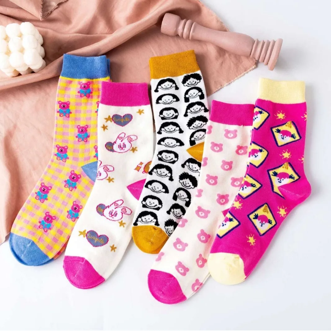 Korea Japanese INS Cotton Fashion Funny Cartoon Women Kawaii Socks Street Skateboard Girls Casual Lovely Calcetines Dress Sox