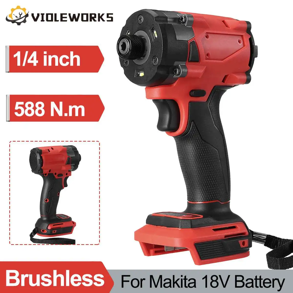 

588N.m Brushless Electric Impact Driver 1/4 Inch Variable Speed Cordless Electric Screwdriver for Makita 18V Battery