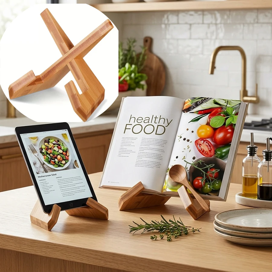 Cookbook Stand for the Kitchen, Recipe Book Holder for the Kitchen Counter, Wooden Cookbook Holder Rustic Cookbook Stand