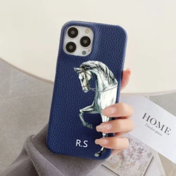 Personalized Customized Name Horse Leather Case For Iphone 16pro max 15 14 13 Pro Max 12 Mini 11 kafr letters Luxury Covers
