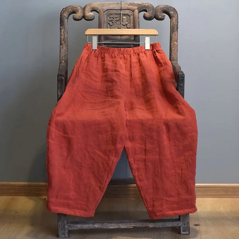 Women's Spring and Autumn Long Pants Wide Leg Elastic Waist Radish Pants Literary and Artistic Retro Short Leather Versatile New