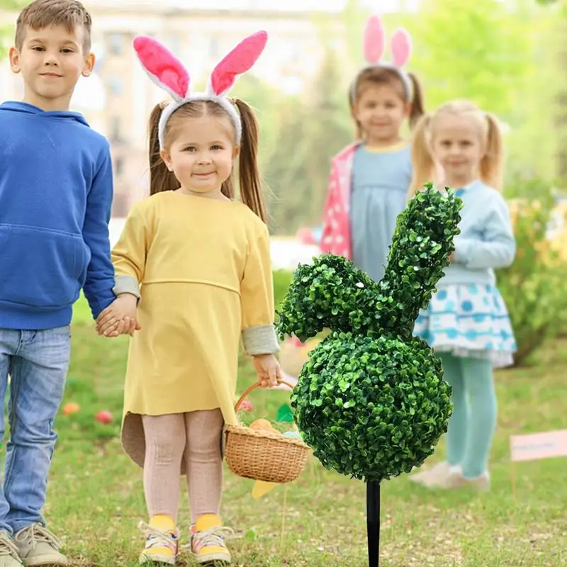

Bunny Topiary Outdoor 27.5 Inch Faux Bunny Plant With Ground Spike Green Easter Plant For Front Porch Garden And Home Decor